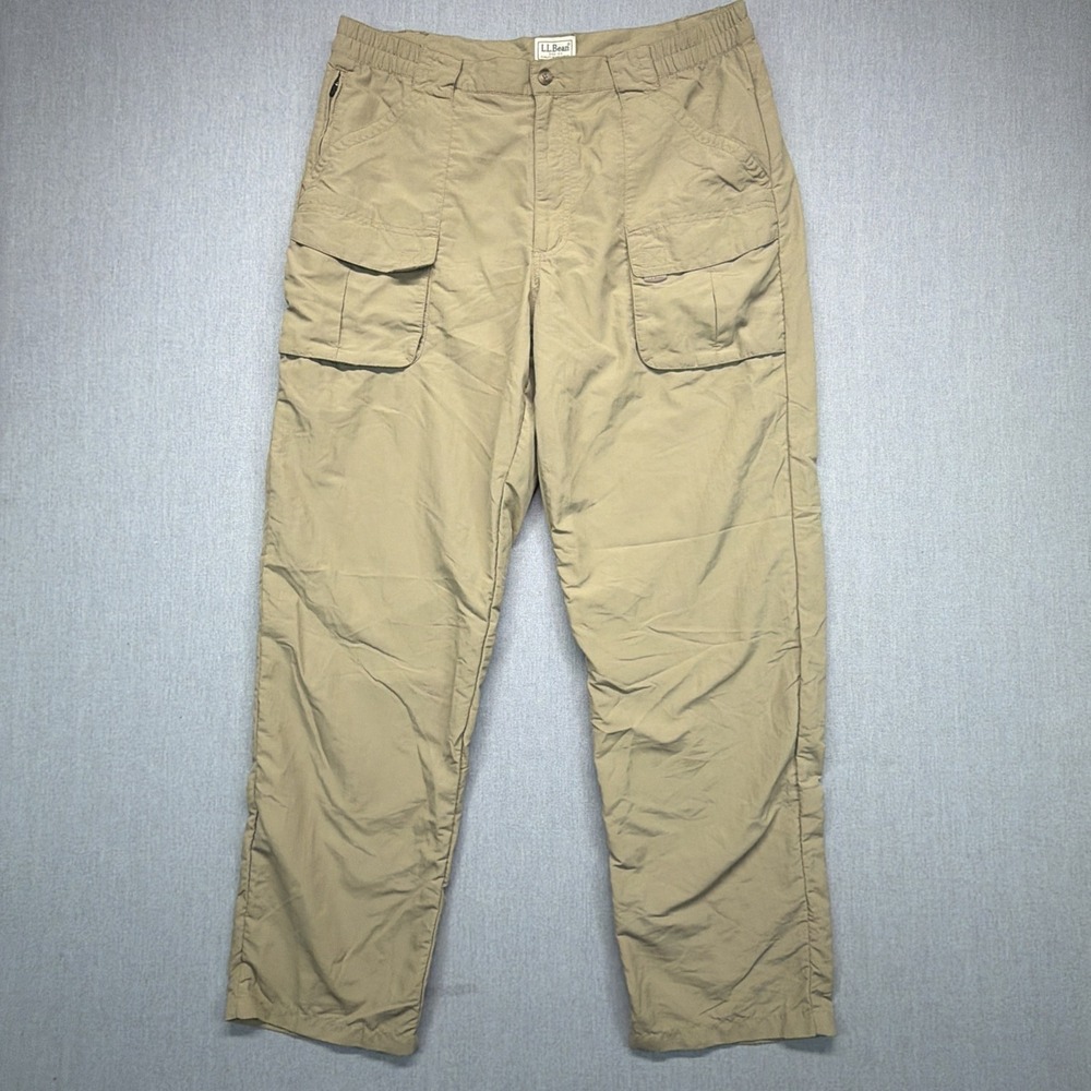 LL Bean Pants Mens Large Tall Beige Mesh Lined Outdoor Nylon Hiking Jogger
